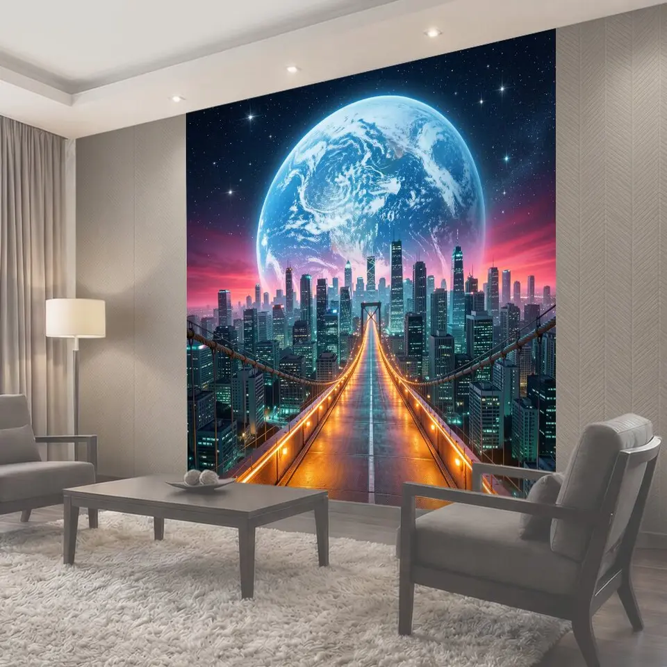Фотообои Космический мегаполис и мост