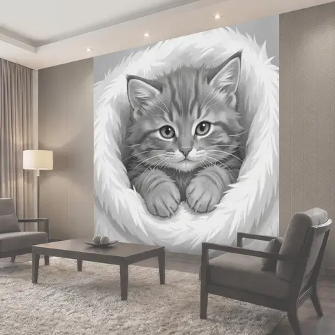 Фотообои Котенок в снежном пушистом круге