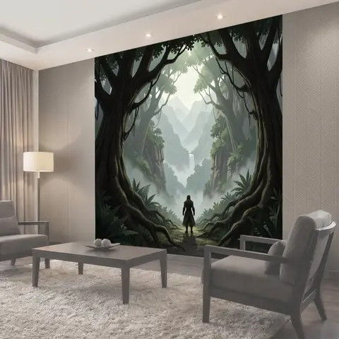 Фотообои Таинственный лесной каньон с водопадом