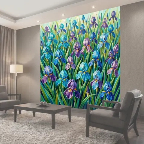 Фотообои Цветущие ирисы на лугу
