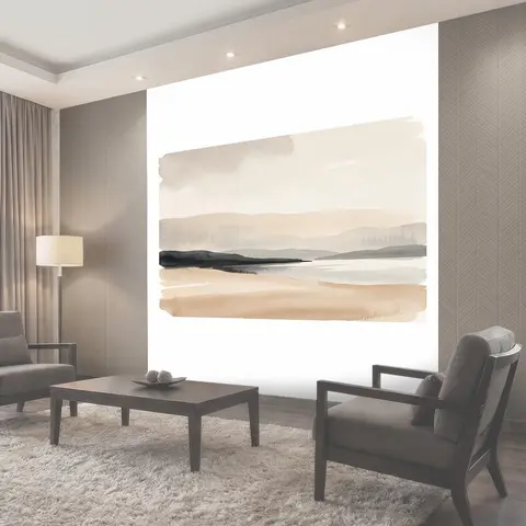 Фотообои Минималистичный пейзаж с озером и холмами