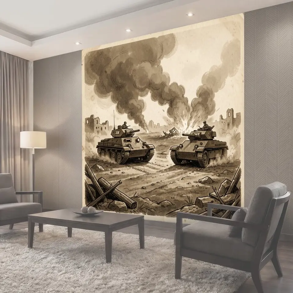 Фотообои Танковый бой в руинах