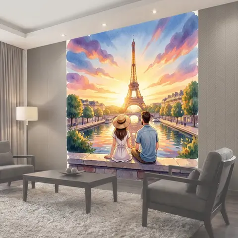 Фотообои Пара у Эйфелевой башни на закате