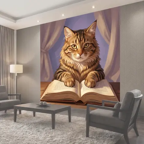 Фотообои Кошка с книгой у окна