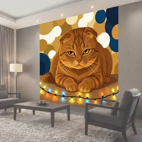 Фотообои Ленивый кот с огоньками