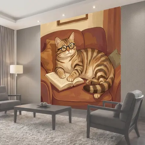 Фотообои Кот в очках с книгой