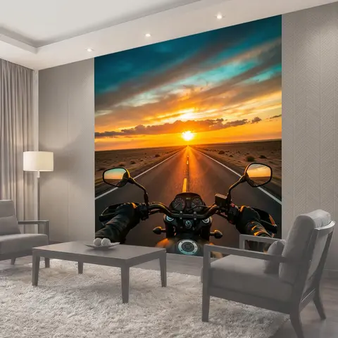 Фотообои Мотоцикл на пустынном шоссе