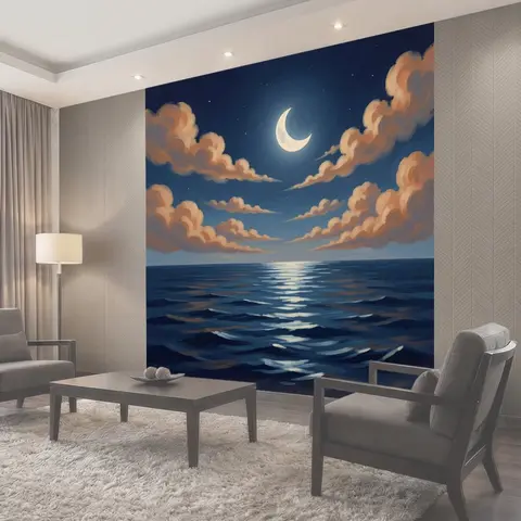 Фотообои Лунная ночь над спокойным морем