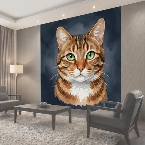 Фотообои Акварельный кот с зелёными глазами