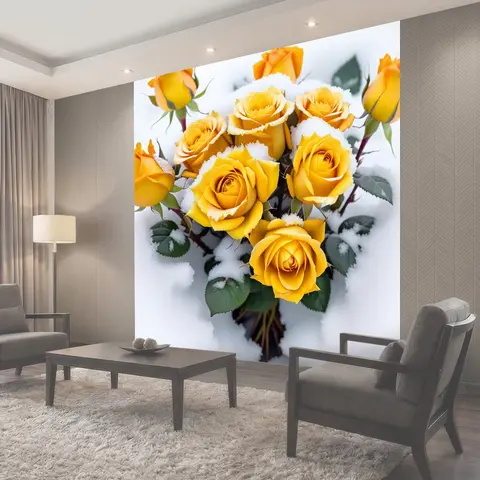 Фотообои Роза, желтый, букет шипы цветы