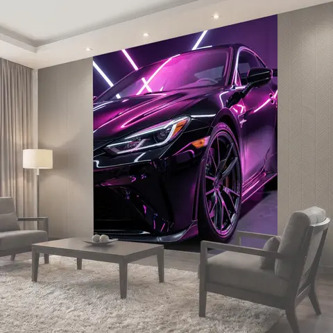 Фотообои Спортивный автомобиль в неоновых лучах