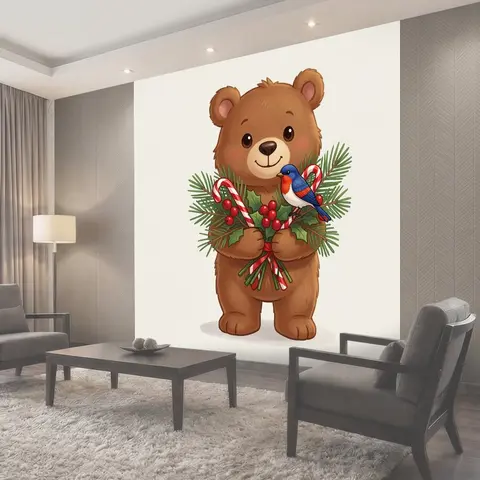 Фотообои Милый медвежонок с зимним букетом