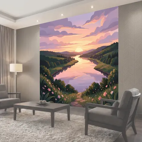Фотообои Речной пейзаж на закате