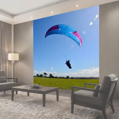 Фотообои Полеты на параплане, парапланеризм посадки, parapentiste пре приземлиться
