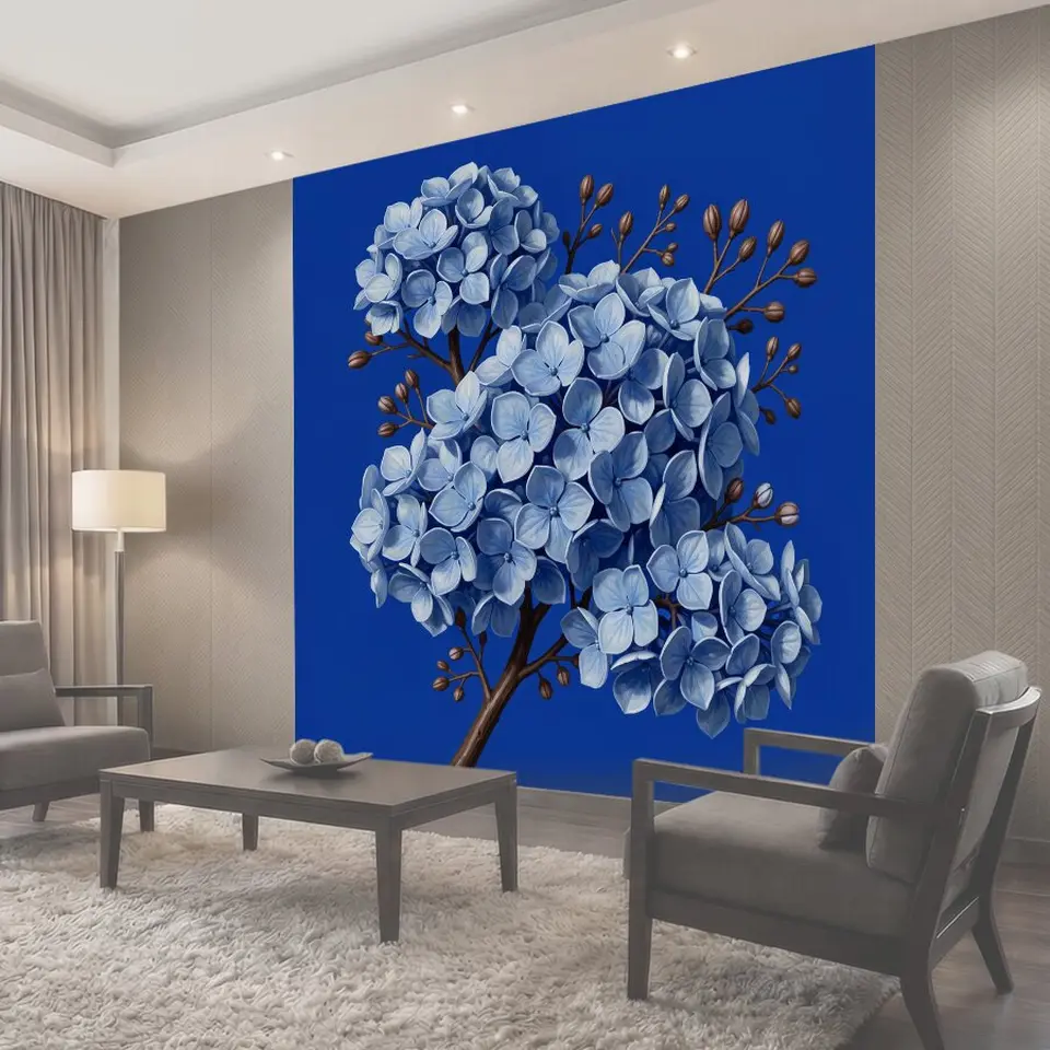 Фотообои Синие гортензии на тёмно-синем фоне