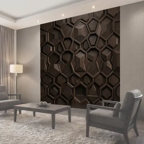 Фотообои 3D-паттерн деревянных шестиугольников