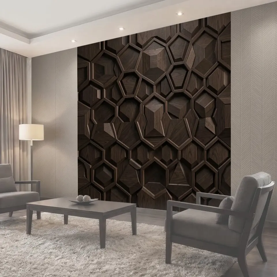 Фотообои 3D-паттерн деревянных шестиугольников