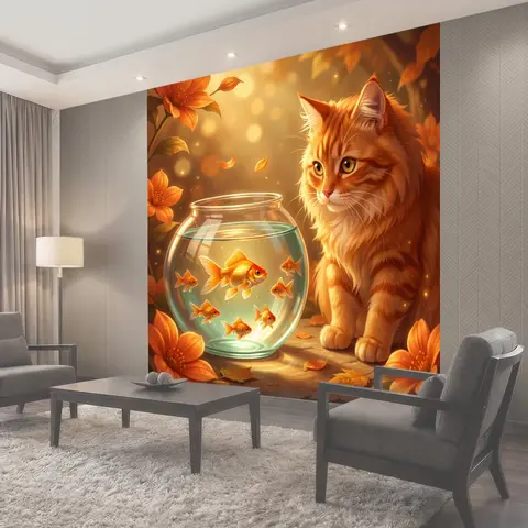 Фотообои Рыжий кот у аквариума