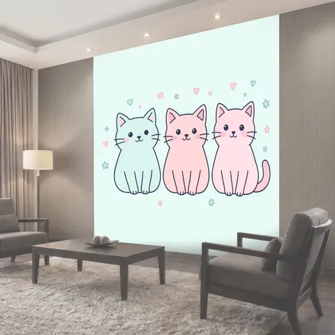 Фотообои Три милых котёнка с сердечками
