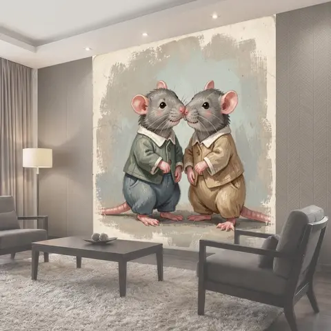 Фотообои Две милые мыши в одежде