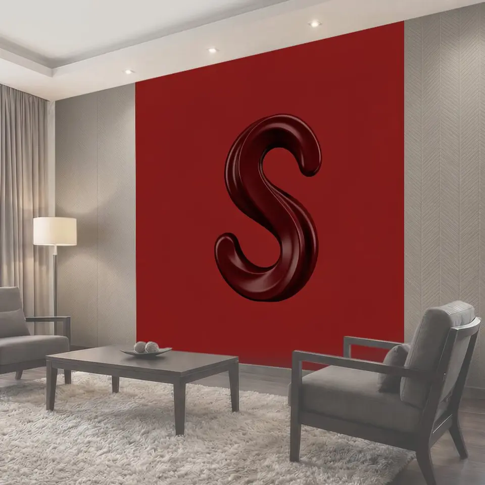 Фотообои 3D буква «S» на бордовом фоне