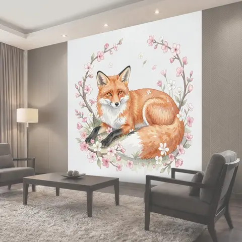 Фотообои Лиса в венке из сакуры