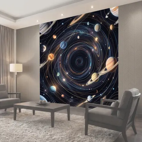 Фотообои Космическая спираль планет и орбит
