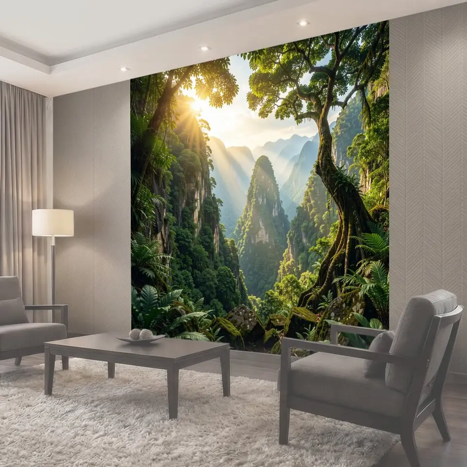 Фотообои Тропические горы в солнечных лучах