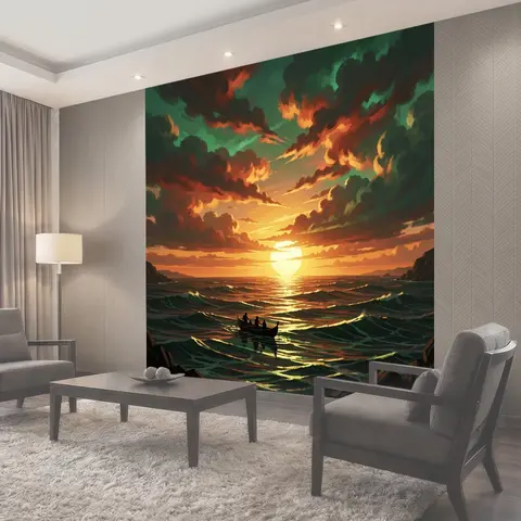 Фотообои Лодка на закате в море