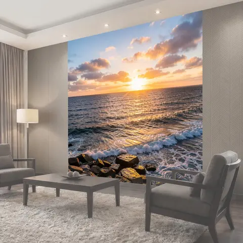 Фотообои Морской закат с каменистым берегом
