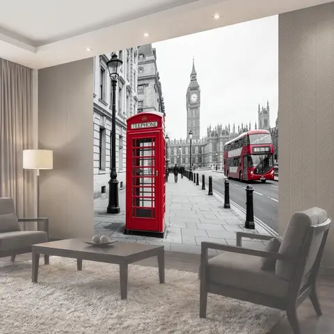 Фотообои Лондонская улица с красными акцентами