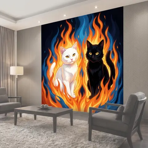 Фотообои Огненные коты в пламени
