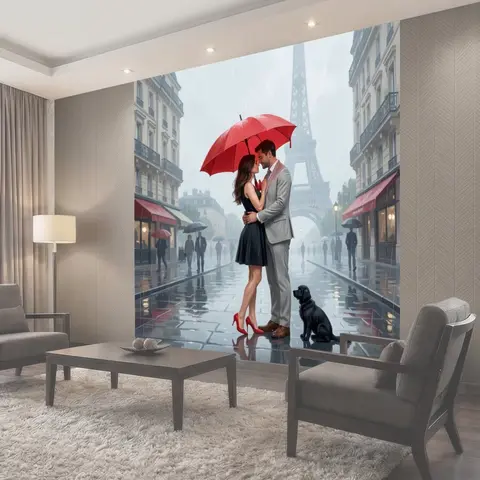 Фотообои Влюблённые под красным зонтом