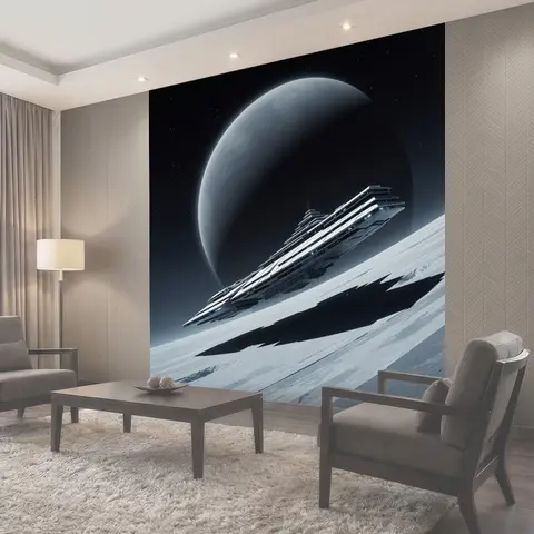 Фотообои Космический корабль у планеты