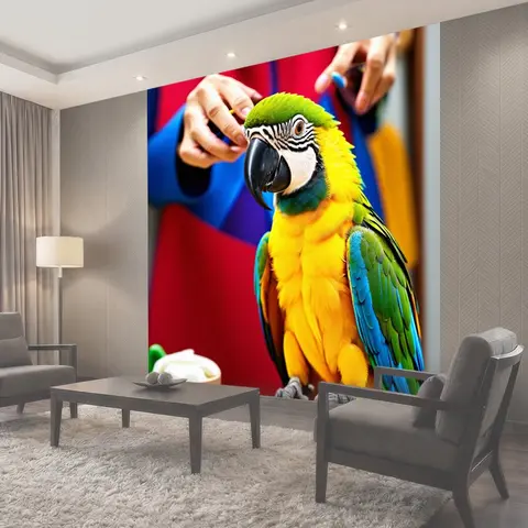 Фотообои Живой пугающий попугай-гример, который готовит к нарядам своих моделей