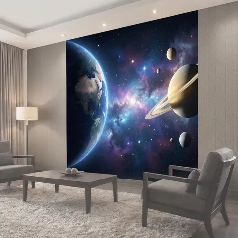 Фотообои Космос с Землей и Сатурном