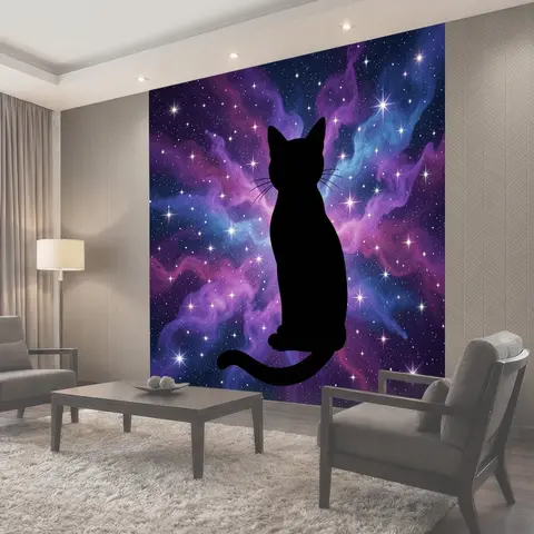 Фотообои Силуэт кота в космосе