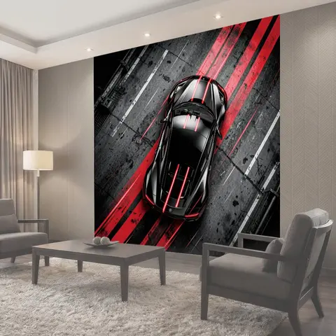 Фотообои Черная машина на красных трассах