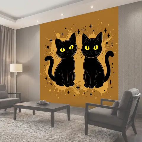 Фотообои Два чёрных кота с жёлтыми глазами