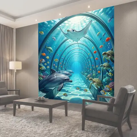 Фотообои Подводный тоннель с морскими животными
