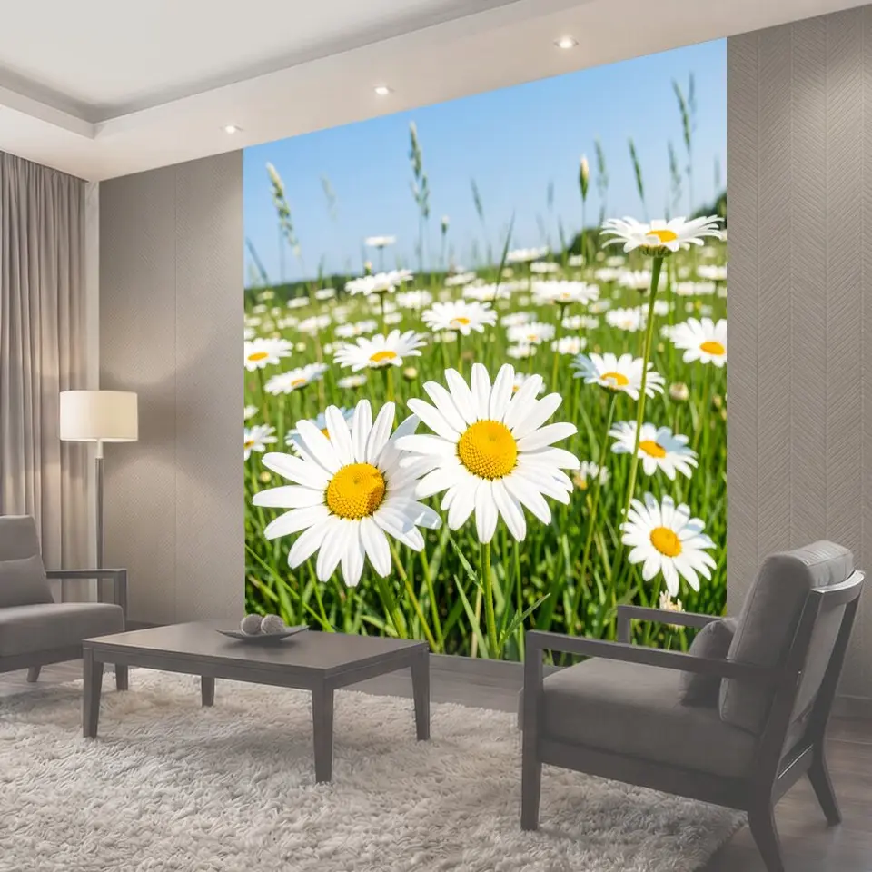 Фотообои Ромашковое поле под синим небом