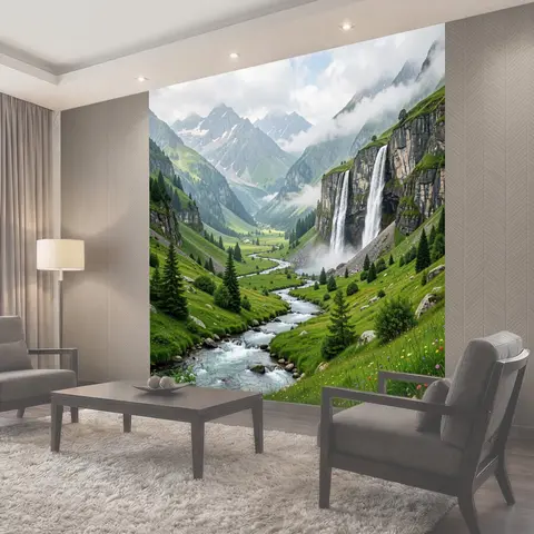 Фотообои Горный ландшафт с водопадами