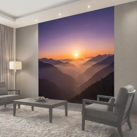 Фотообои Туманное горное ущелье на рассвете