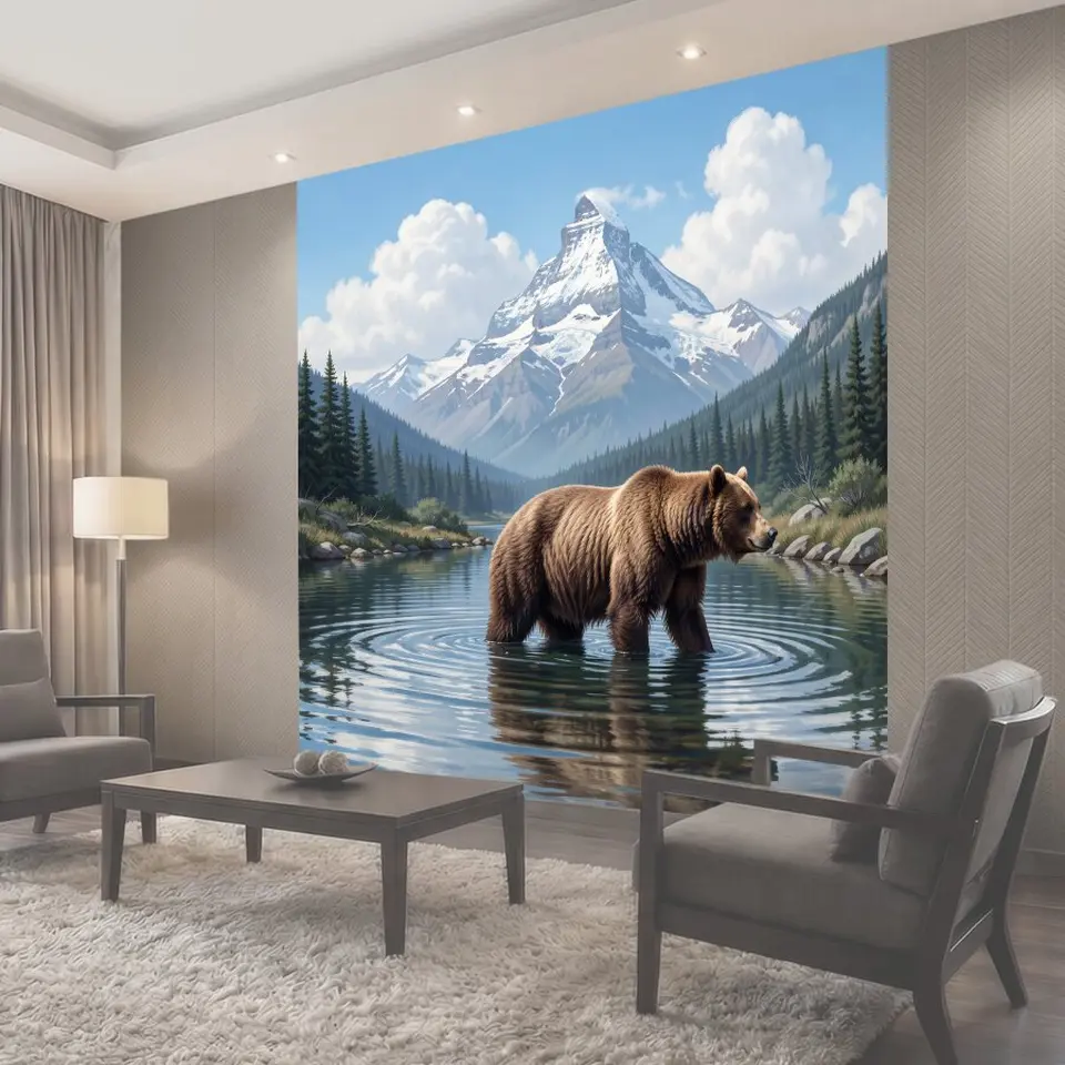 Фотообои Медведь в горном озере