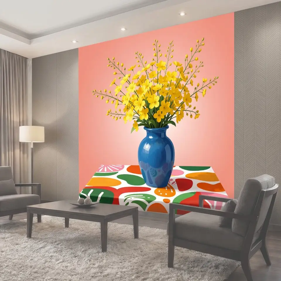 Фотообои Желтые цветы в синей вазе