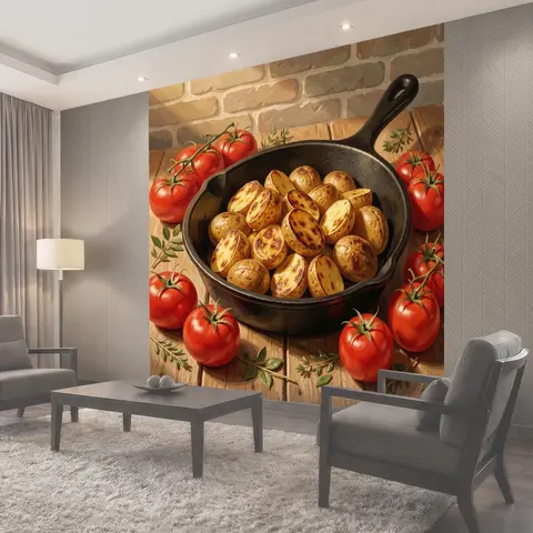 Фотообои Жареный картофель, томаты и розмарин