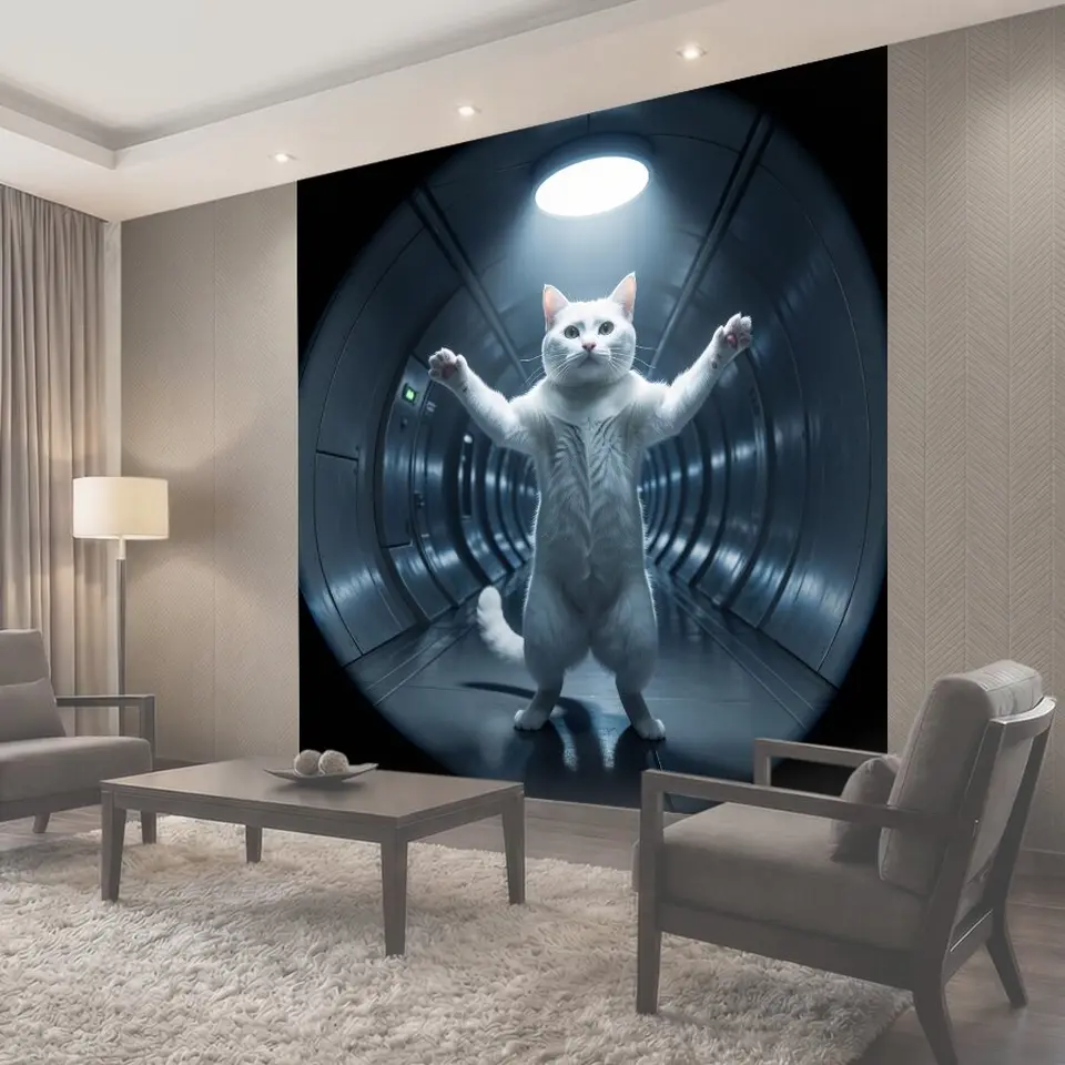Фотообои Белый кот в футуристическом тоннеле