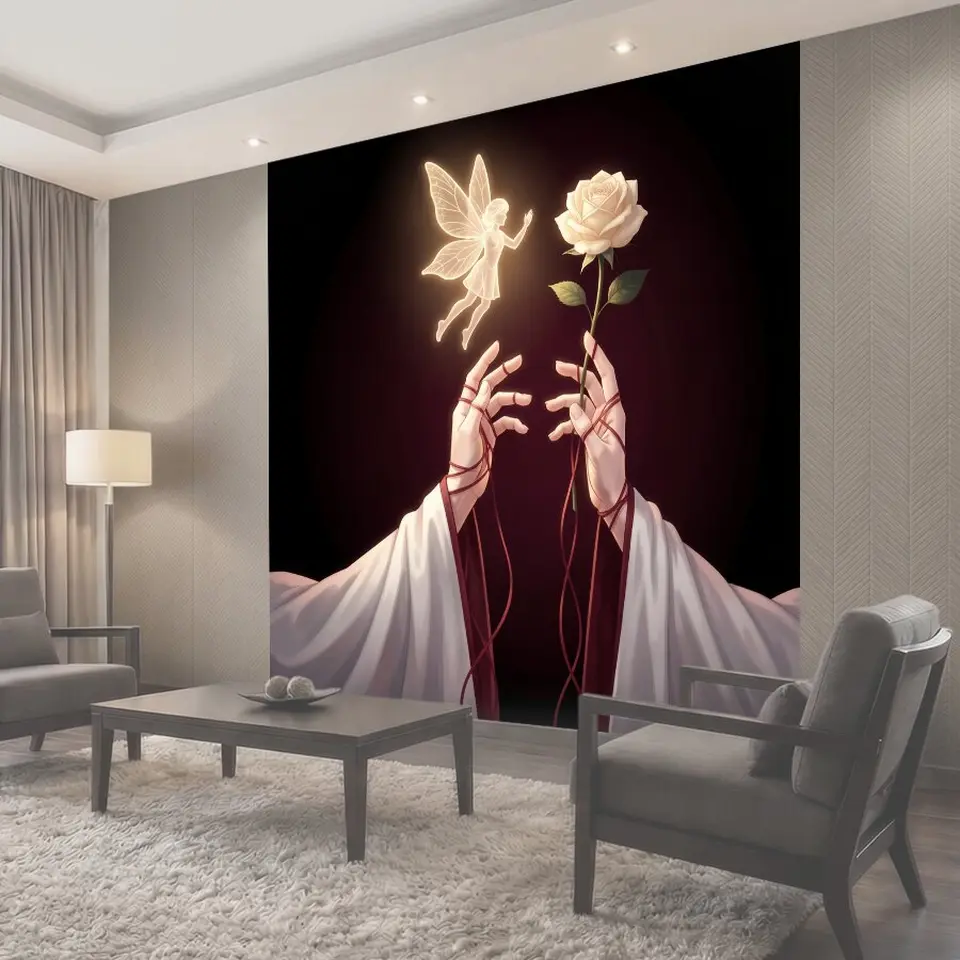 Фотообои Светящаяся фея и белая роза