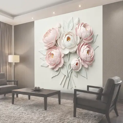 Фотообои Букет нежных пионов в 3D