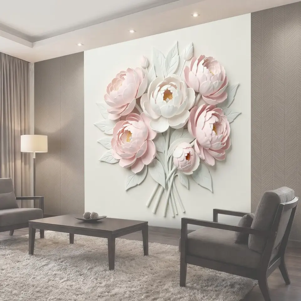 Фотообои Букет нежных пионов в 3D